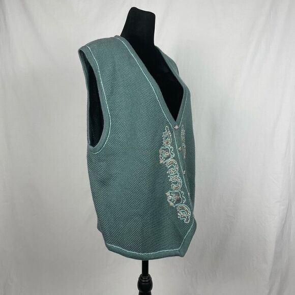 Vintage Koret Sage Green Embroidered Wool Oversized Vest - Women’s L - Picture 2 of 8
